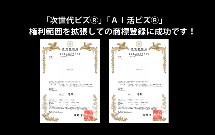 「次世代ビズ」「ＡＩ活ビズ」 権利範囲を拡張しての商標登録に成功しました！